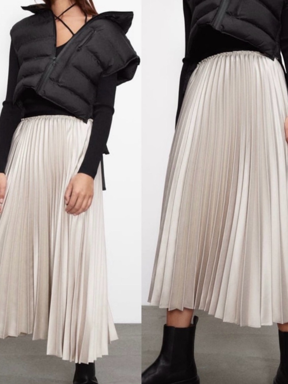 Zara rare Pleated almost maxi full dress up skirt Light gold - Women's Skirt S